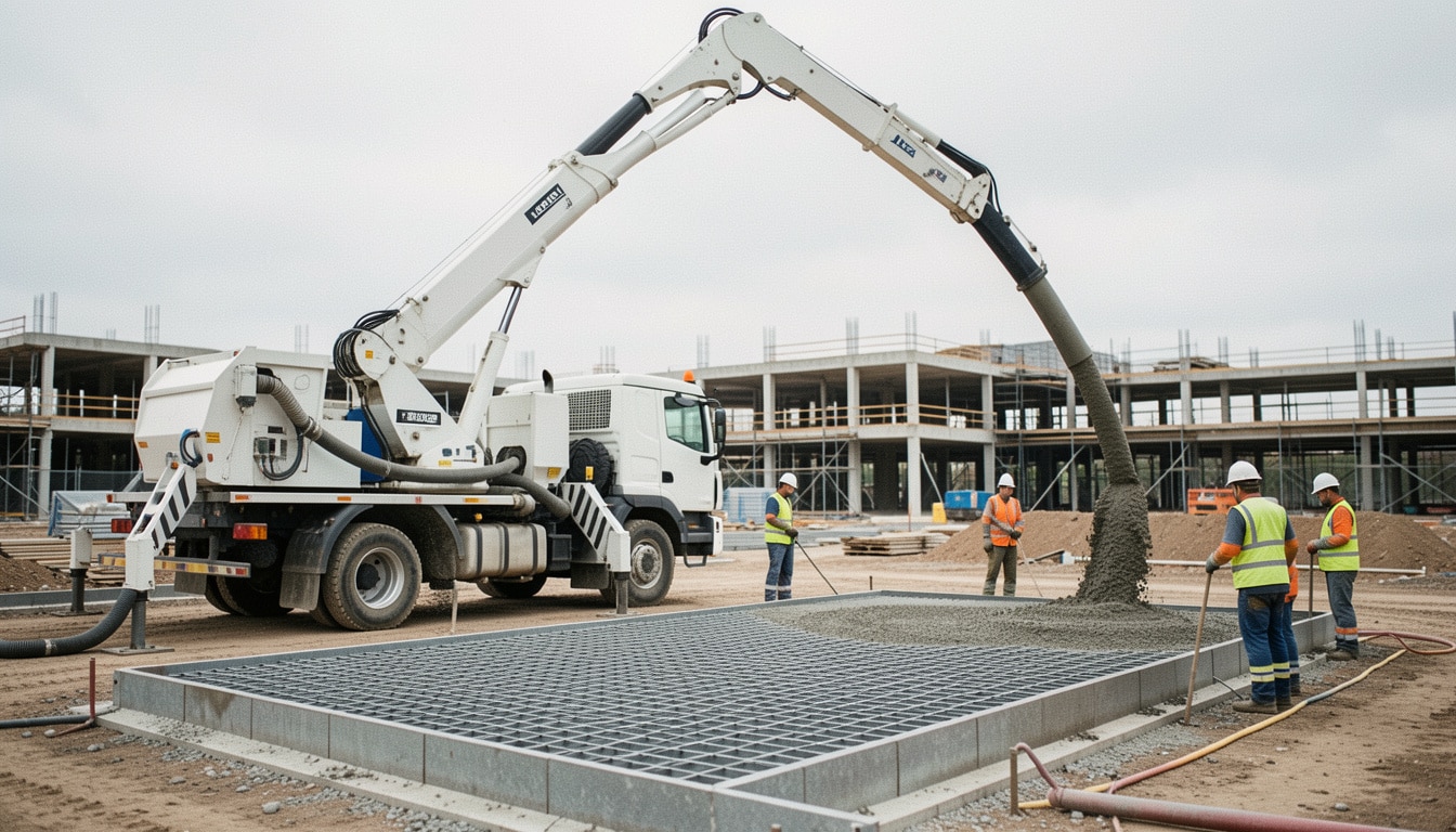 Camion-pompe à béton : fonctionnement, portée et débit